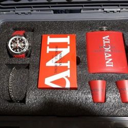 Invicta Watch Set With Bracelet, Flask, Shot Glasses, And Bluetooth Speaker
