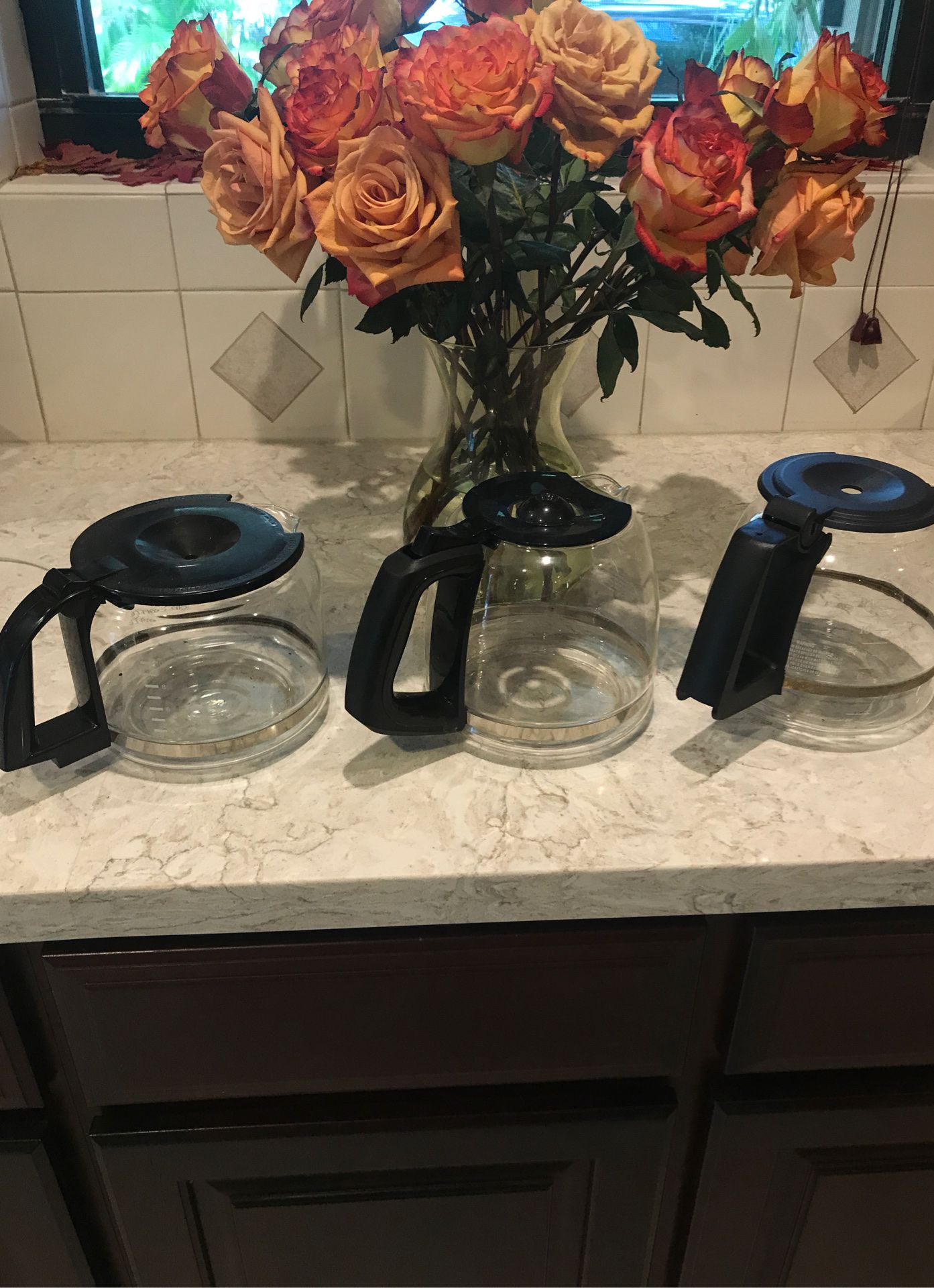 3 glass coffee pots