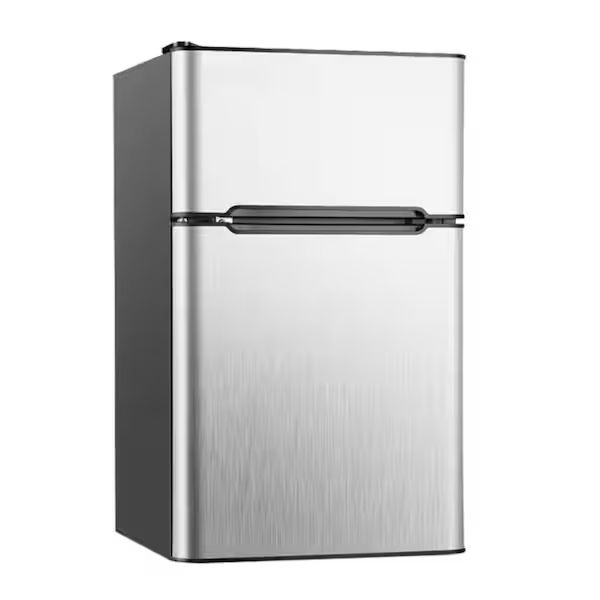 SIMZLIFE 20 in. 3.2 cu. ft. 2-Door Mini Refrigerator in Silver with Freezer, Dual-Zone Control with Smart LED 