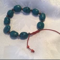 BOHO Bracelet red cord with spacer beads and magnesite turquoise