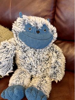 Cute Blue Monster Plush Stuffed Animal with Corduroy Details