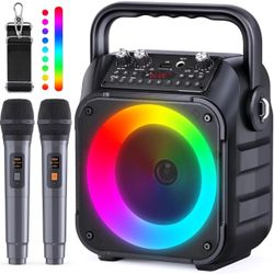 Karaoke Machine Portable Bluetooth Speaker w 2 Wireless Microphones Kids+Adults