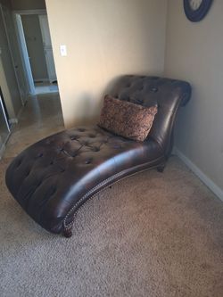 Large Brown Leather Tufted Chaise Lounge