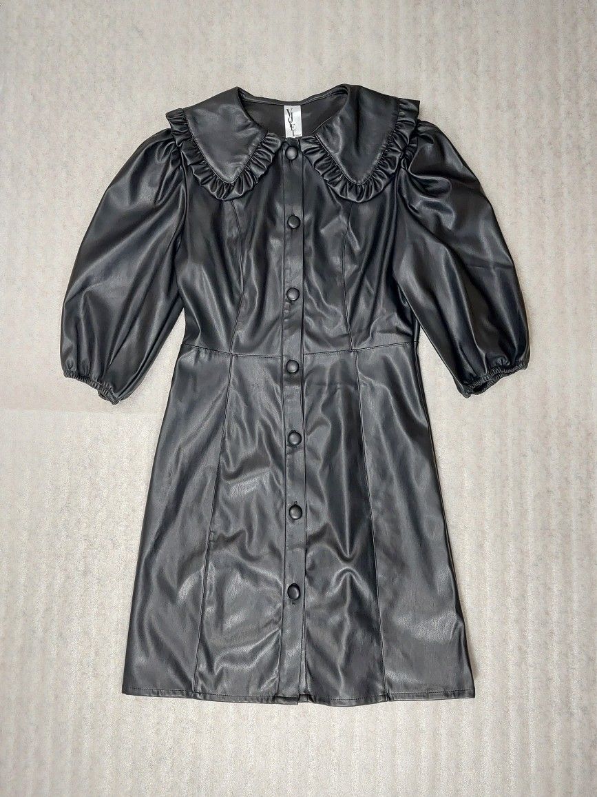 Women's Dress. Leather Shirt Mini Dress. Black. New With Tags. Size S