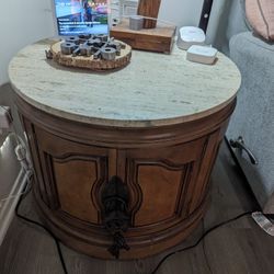 Vintage 1974 Barrel Table With Italian Marble Top
