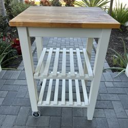 Rolling Kitchen Cart – Solid Wood Top & Shelves