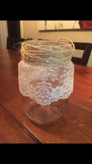 2 Each Mason Jars With Lace And Jute Wedding Decoration For Sale