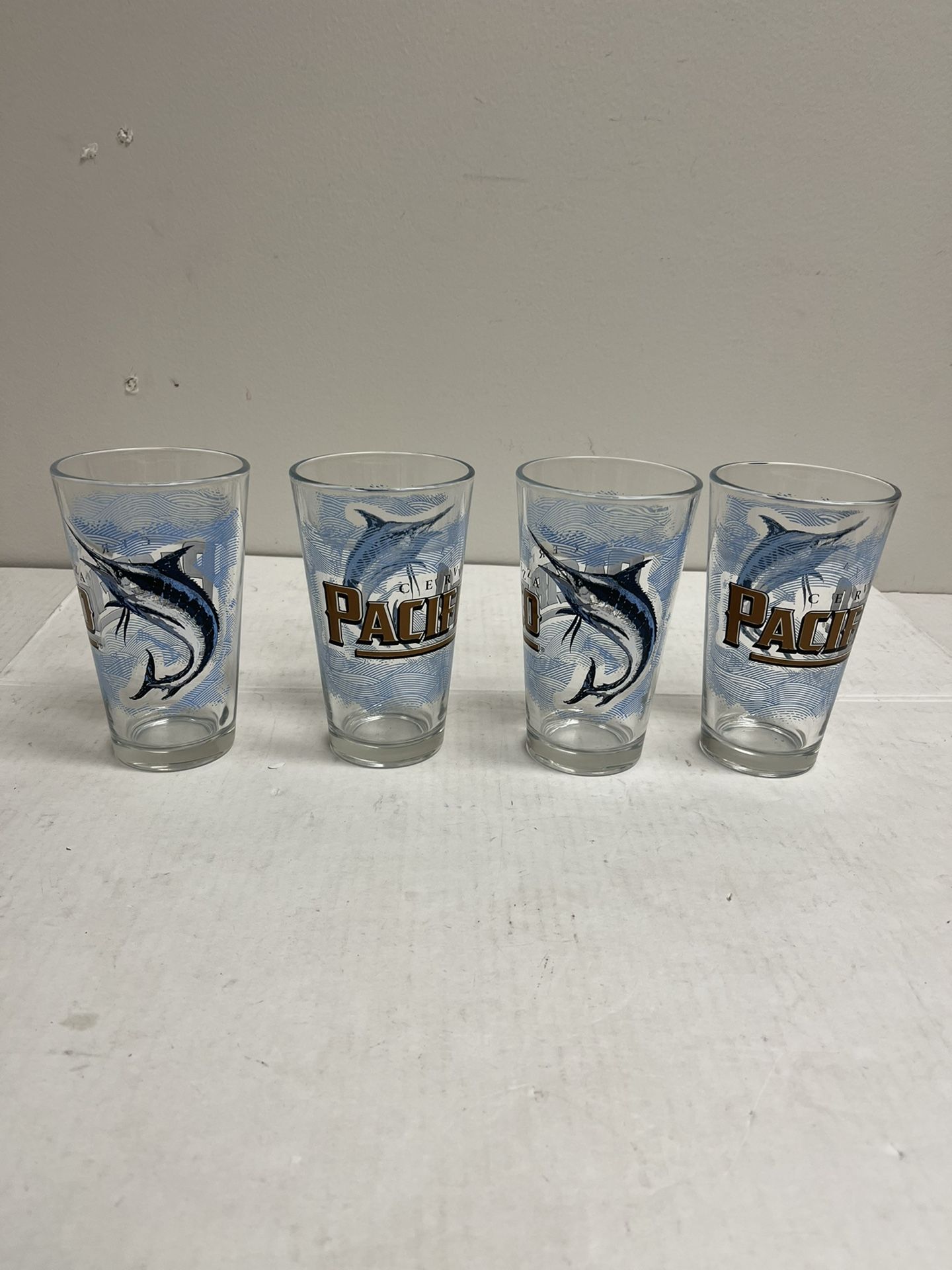 4 Pacifico Beer Marlin Fish Beer Glass Cups Man Cave Sign Tiki Bar Sign Fishing Sign