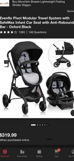 Evenflo Pivot Modular Travel System with SafeMax Infant Car Seat with Anti-Rebound bar