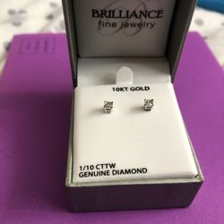 10kt Aretes De Oro Blanco Con Diamantes