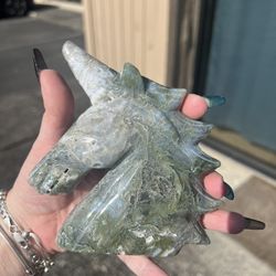 Large Moss Agate Unicorn Crystal