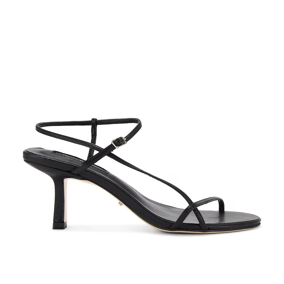 EUC $150 Tony Bianco Caprice Heel 8 Black Leather Strappy Low Heel Minimal Worn Once