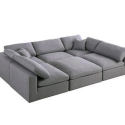 Serene Linen / Wood Grey Deluxe Cloud Modular Sectional

