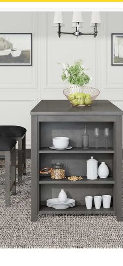 Dining table with four chairs Benjara Wooden Counter Height Table with Three Storage Shelves, Gray