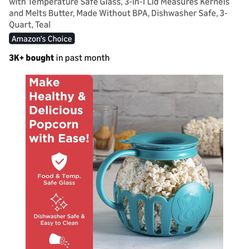 Patented Micro-Pop Microwave Popcorn Popper with Temperature Safe Glass, 3-in-1 Lid Measures Kernels and Melts Butter, Made Without BPA, Dis