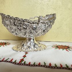 Antique Japan Made Metal Ornate Floral Repousse Basket Stamped Patent 57336 NH