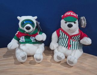 Vintage 1999 Coca-Cola Collectible Bean Bag Plush Polar Bears 5.5" tall - 2 sets