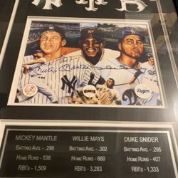 Mickey Mantle Duke Snider Willie Mays Auto Framed Photo 
