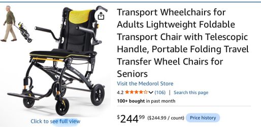 WHEELCHAIR, NEW, Airline approved for easy travel, 22 lbs foldable/portable