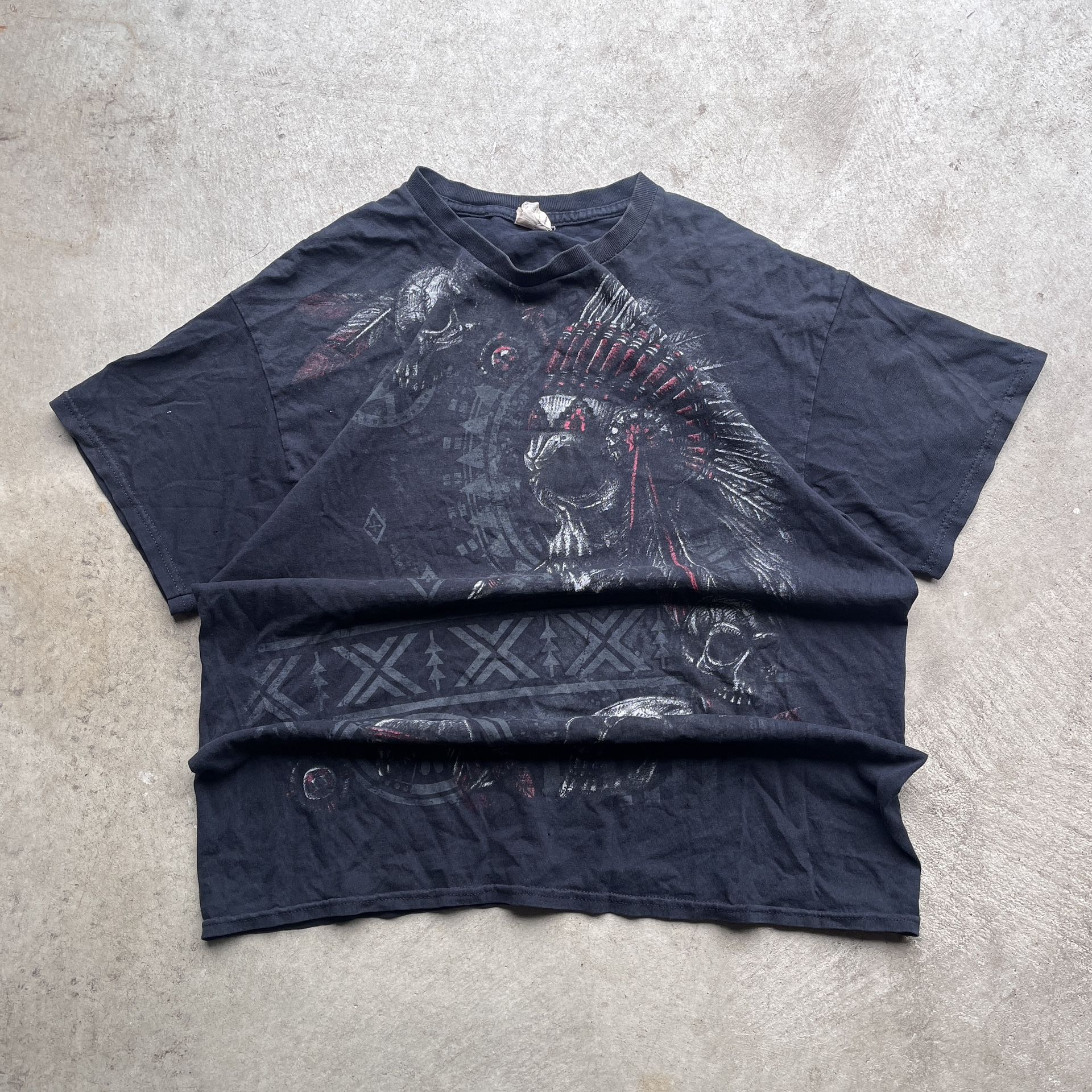 Vintage Y2K Grunge Skull Faded Black Graphic T Shirt