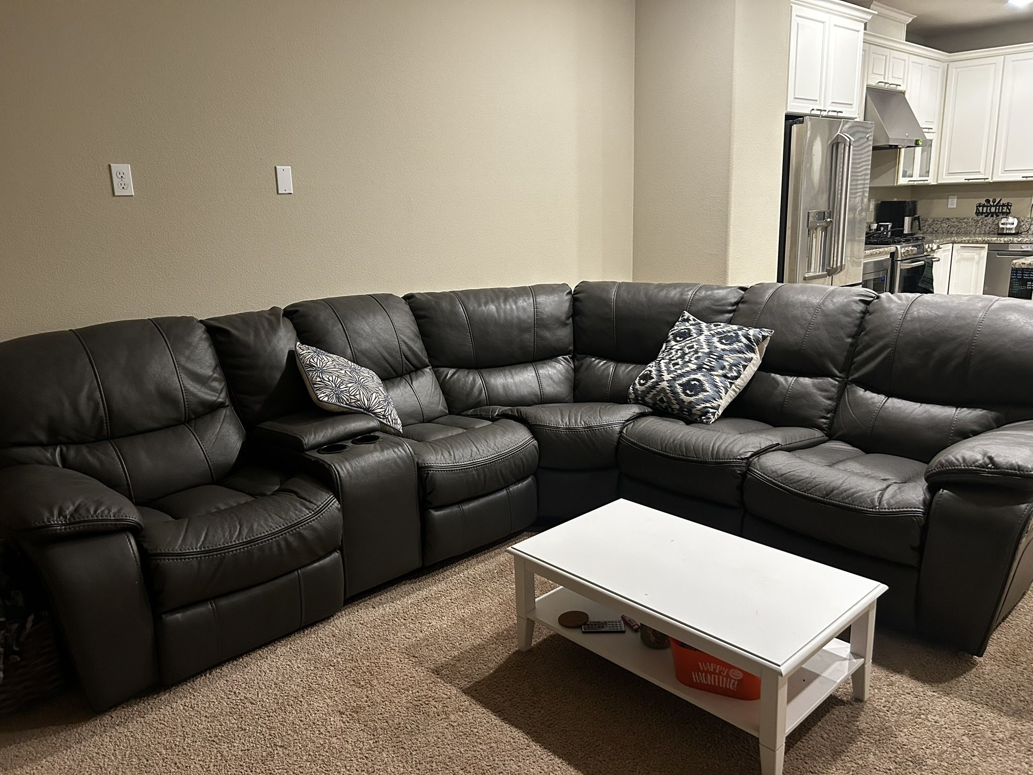 Grey Leather Sectional 