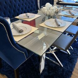 Z Gallerie Custom Luxury Dining Room Set With Glass Table, Chairs, Lounge, Hutch, Wall Art, Table Accents