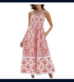 Gardenwed Women's Floral Print Maxi Dress with Thin Straps, Ruched Bodice, Flared Skirt, and Pockets