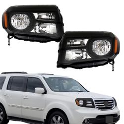Pair 2012-2015 Honda Pilot Headlights Headlamps Halogen Black Left Right Side