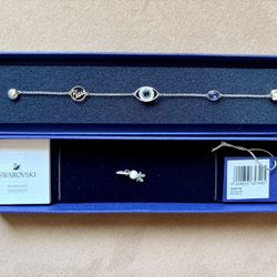 Swarovski Remix Evil Eye Bracelet Size M + Blue Boy Charm – Brand New in Box