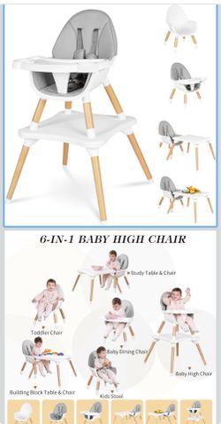 6 in 1 High Chair for Babies & Toddlers, Convertible Wooden Baby Highchair, Table and Chair Set, Baby Feeding Chair, 5-Point Adjustable Harness/4-Posi