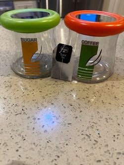 Set of 2 Vintage Retro Glass Canister Jars – "Sugar" & "Coffee"