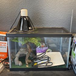 Small Reptile Tank With Light And Tree For Shade 