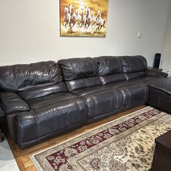 Leather 5 Price Power Reclining Sectional , Leather Power Recliner Sofa Chaise With C Table for Sale 