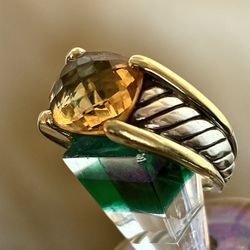 David Yurman 925 Sterling Silver & 14K Gold ting With Citrine