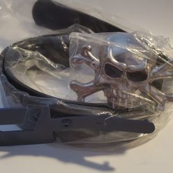 Skull Crossbones Men's Leather Belt Size 40