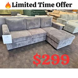 Light gray corduroy living room sectional sofa - September Sale !