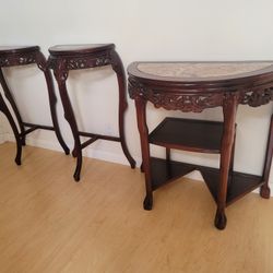 Chin Hua Rosewood Marble Table Set