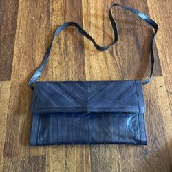 Vintage Eel Skin Handbag! Gorgeous Teal Blue / Dark Turquoise Shoulder Bag.