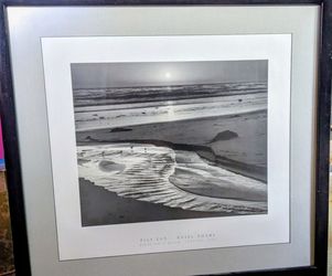 Framed Ansel Adams Fiat lux birds on beach evening 1966