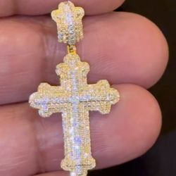 10K YELLOW GOLD .50 CARAT 1.40 INCHES NATURAL DIAMOND CROSS PENDANT CHARM