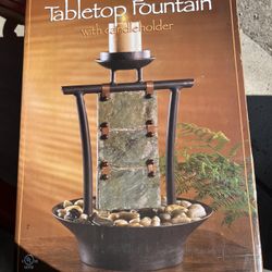 Brand New!  Fire & Water Tabletop Fountain With Candle Holder