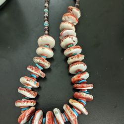 Orange Spiny Oyster Turquoise Necklace