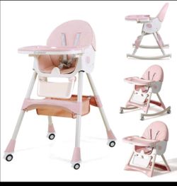 Pink Baby High Chair with Wheels