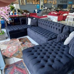 Lauren Velvet Black Double Chaise Sectional