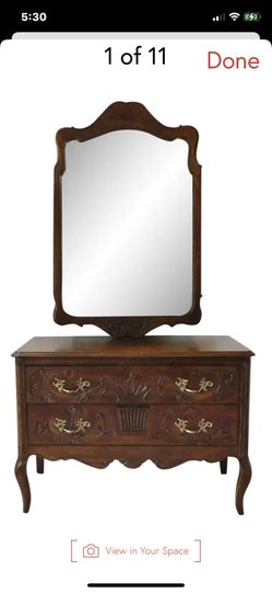 Large Vintage Davis Cherry Wood Console & Mirror 