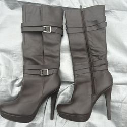 Brown Leather Heel Boots 