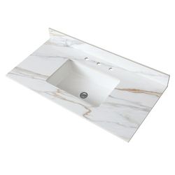 42.99 in. W x 22.01 in. D Sintered Stone White Rectangular Single Sink Bathroom Vanity Top in White
