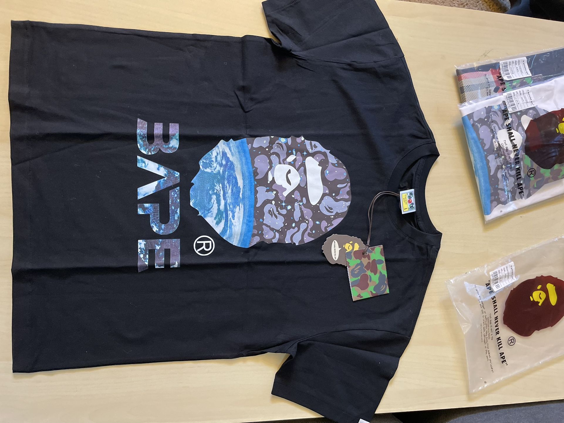 BAPE LARGE blue multi color camo black TSHIRT 1:1