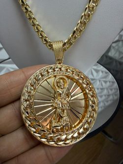 Gold-Tone Saint Jude Pendant with Franco Chain