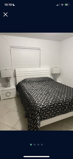 Queen Bed with Cabinets Lamps And Mattress (negotiable)